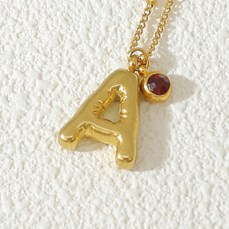 Birthstone Necklace Supplier - Vintage 26 Letter Pendant 18K Gold Plated