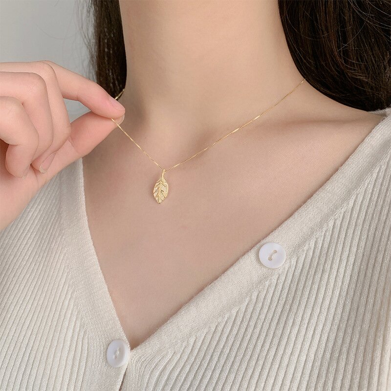 Zircon Leaf Necklace Manufacturer - Vintage 925 Silver 18K Gold Plated Fine