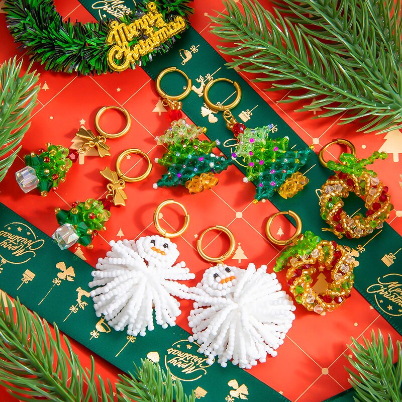 Christmas Earring Supplier - Crystal Tree Joker 18K Gold Stainless Steel Hoop