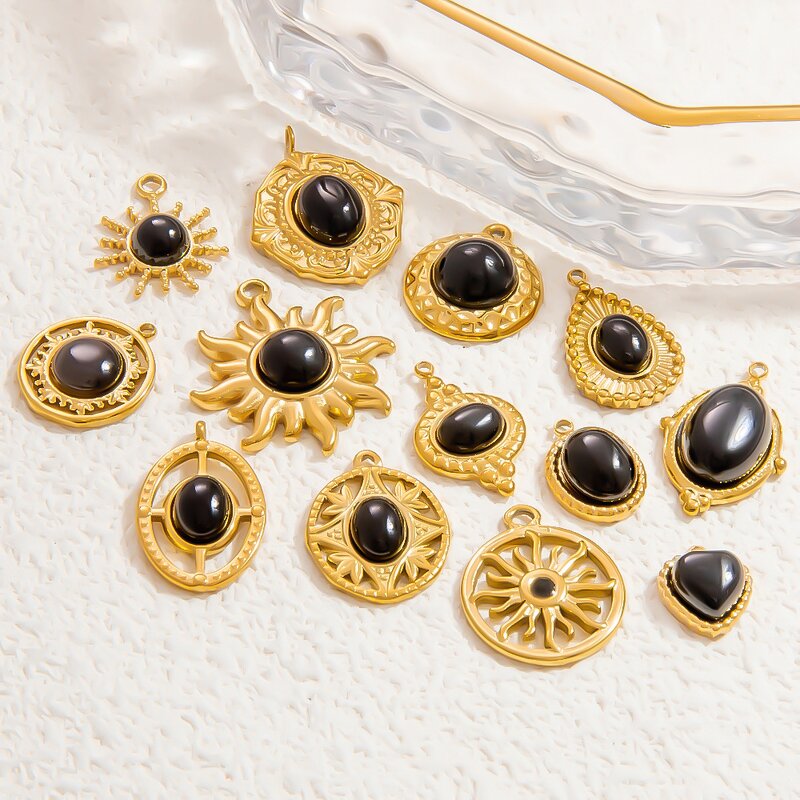 Obsidian Pendant Supplier - Vintage 18K Gold Plated Stainless Steel Necklace