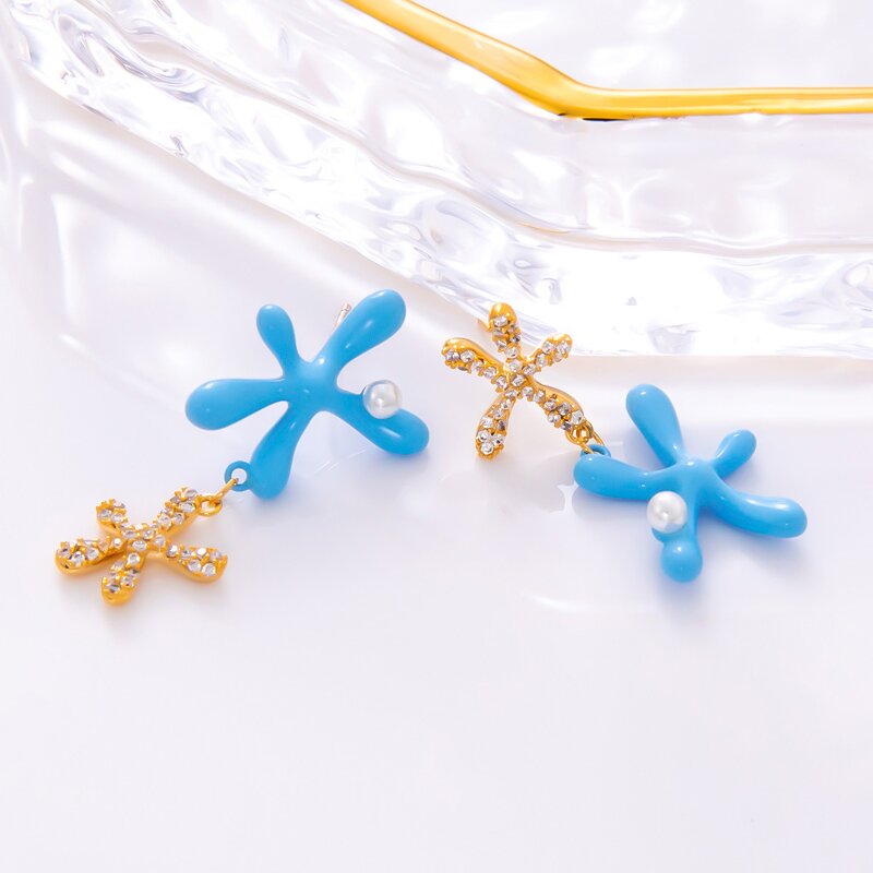 Starfish Earrings Manufacturer - Zircon Five-Pointed 925 Silver Oil-Drop Diamond
