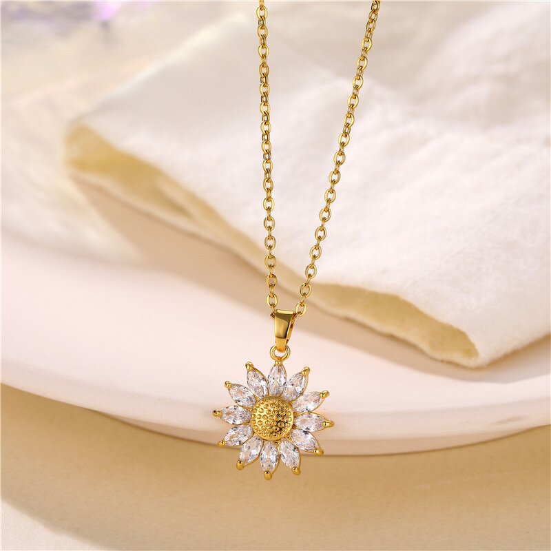 Sunflower Necklace Factory - Vintage Zirconia 18K Gold Plated Stainless Steel