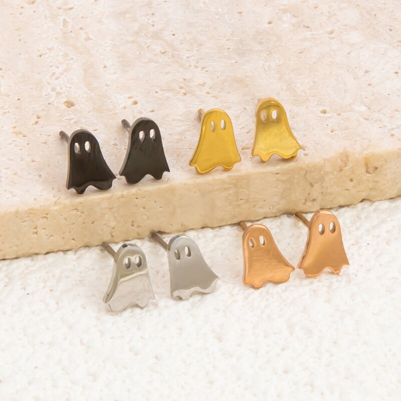 Halloween Earrings Supplier - Cute Pumpkin Ghost Stainless Steel Stud