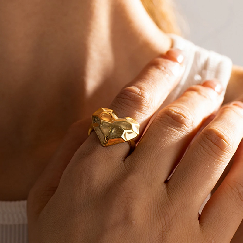 Heart Opening Ring Manufacturer - New Arrival 18K Gold Plated Waterproof Bump
