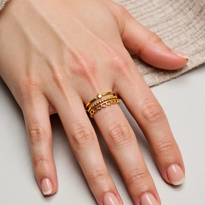 Geometric Bead Ring Supplier - Vintage 18K Gold Plated Open Hollow Ring