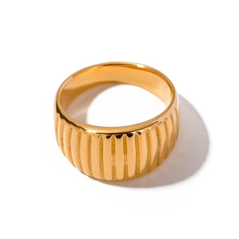 Stacking Ring Supplier - New Arrival 18K Gold Plated Wide Chunky Texture