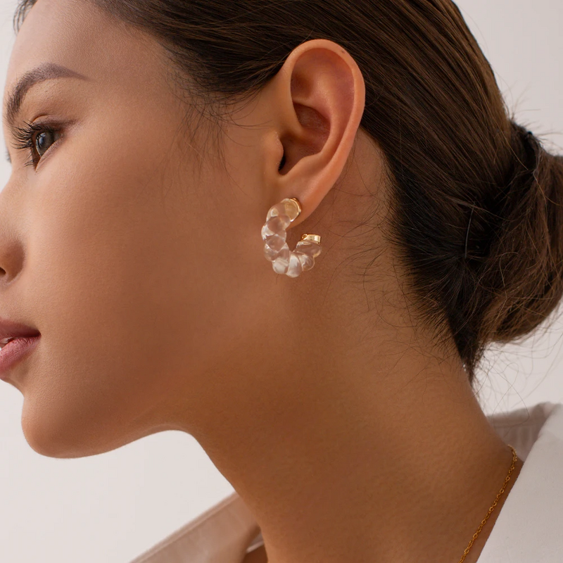 Clear Resin Earrings Supplier - Hot CC Chunky Transparent 18K Gold Plated