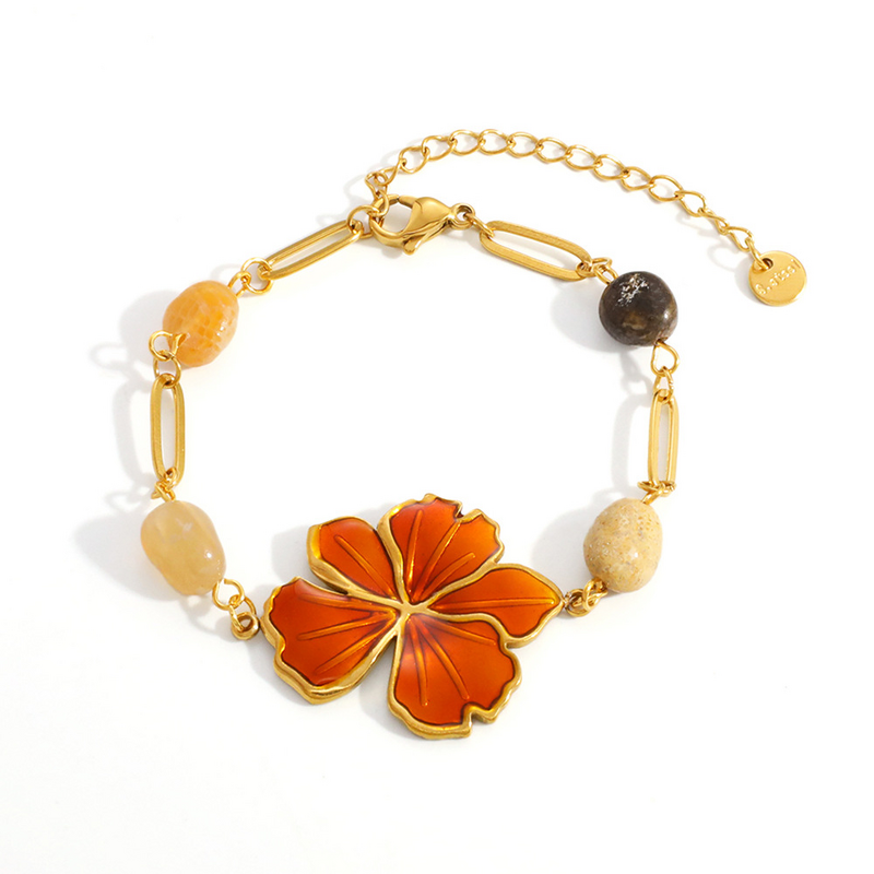 Oil Drop Flower Necklace Factory - Natural Stone Beaded Chain 18K Gold Plated