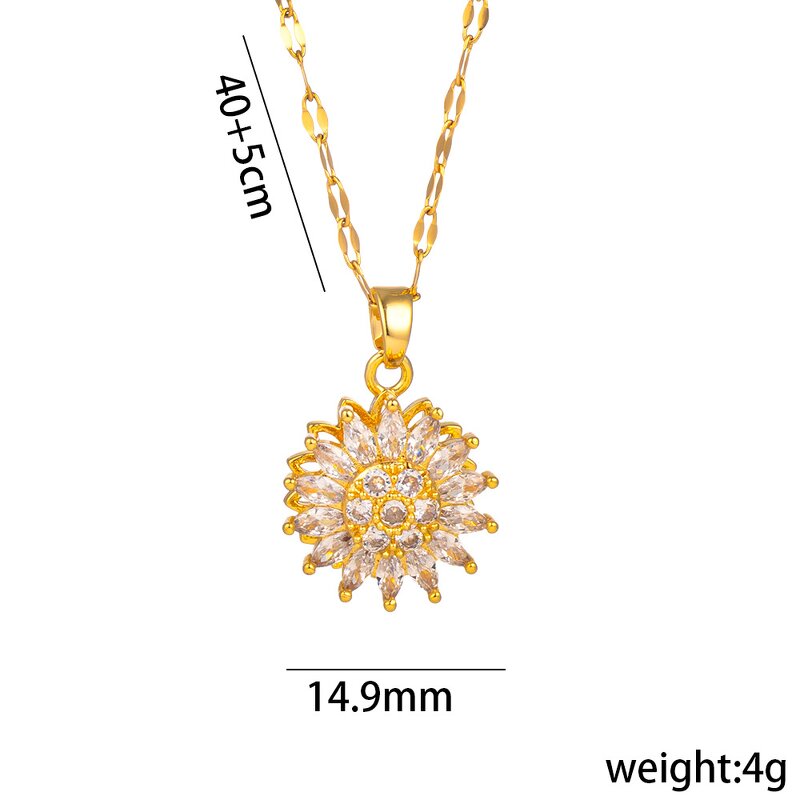 Sunflower Necklace Supplier - Rotating Zirconia 18K Gold Plated Stainless Steel