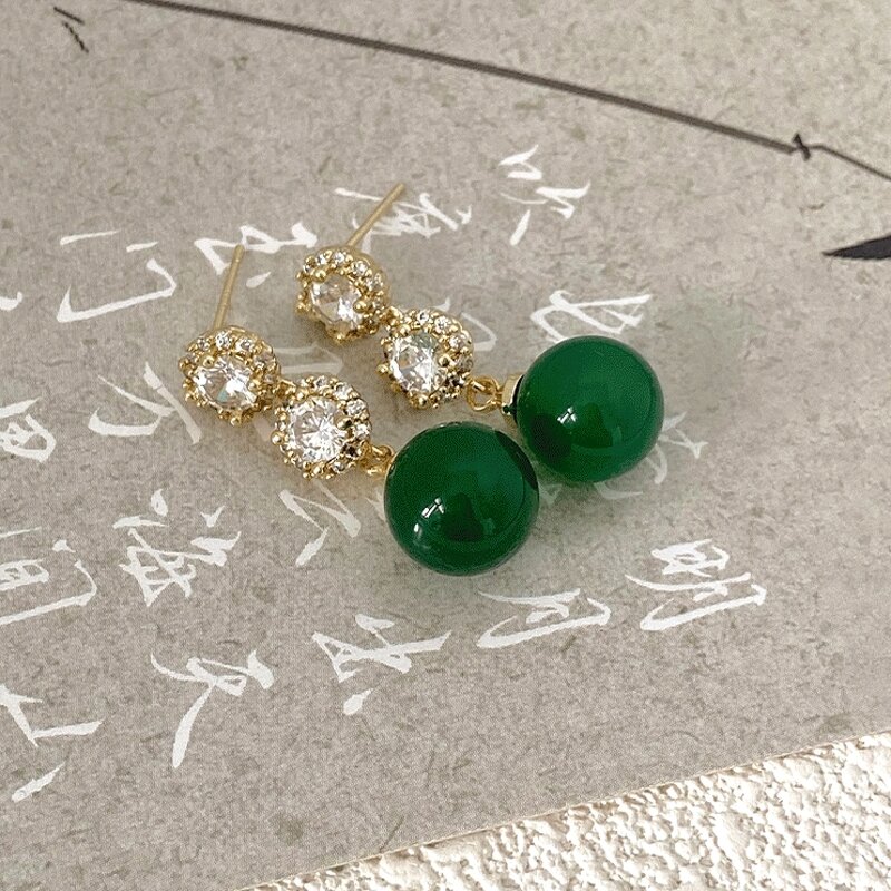 Mosquito Coil Ear Clip Supplier - Vintage Green Agate Zircon 18K Gold Plated