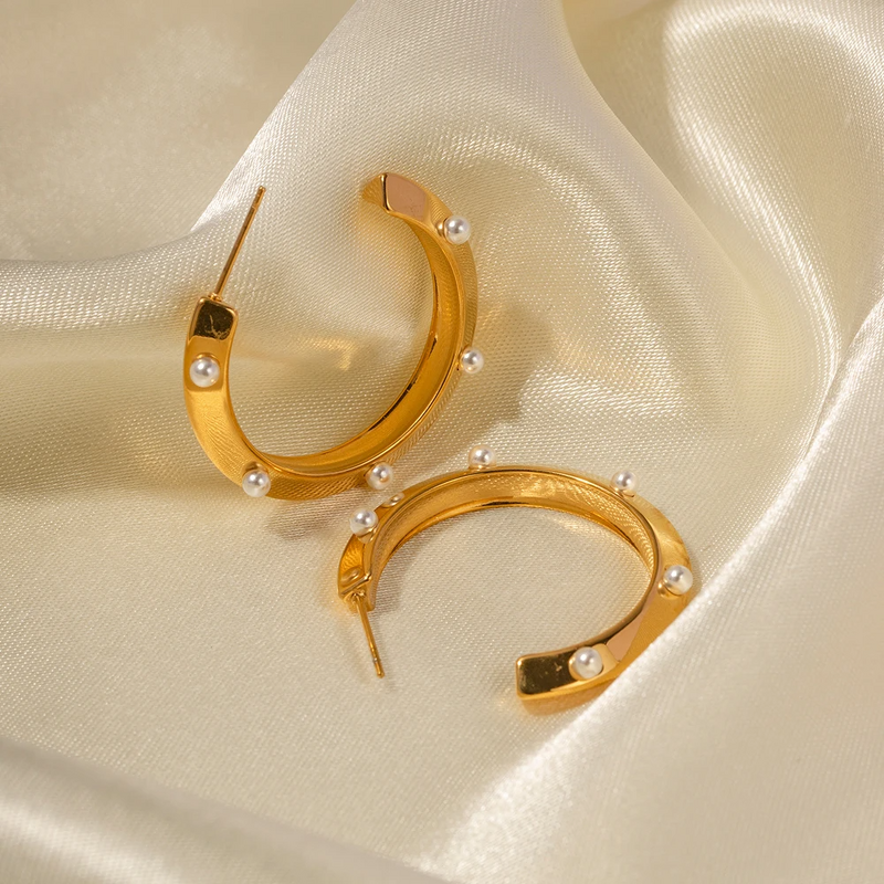 Pearl Hoop Earrings Manufacturer - Wholesale 18K PVD Gold Plated Mini Pearl CC