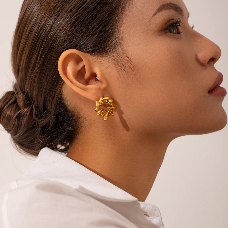 Spiral Star Earrings Factory - Vintage Wholesale 18K Gold Plated Stainless Steel