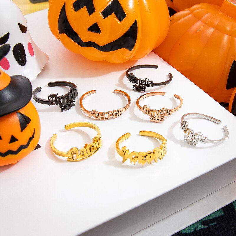 Halloween Ring Manufacturer - Customized Ghost Spider Bat Name Letters Open