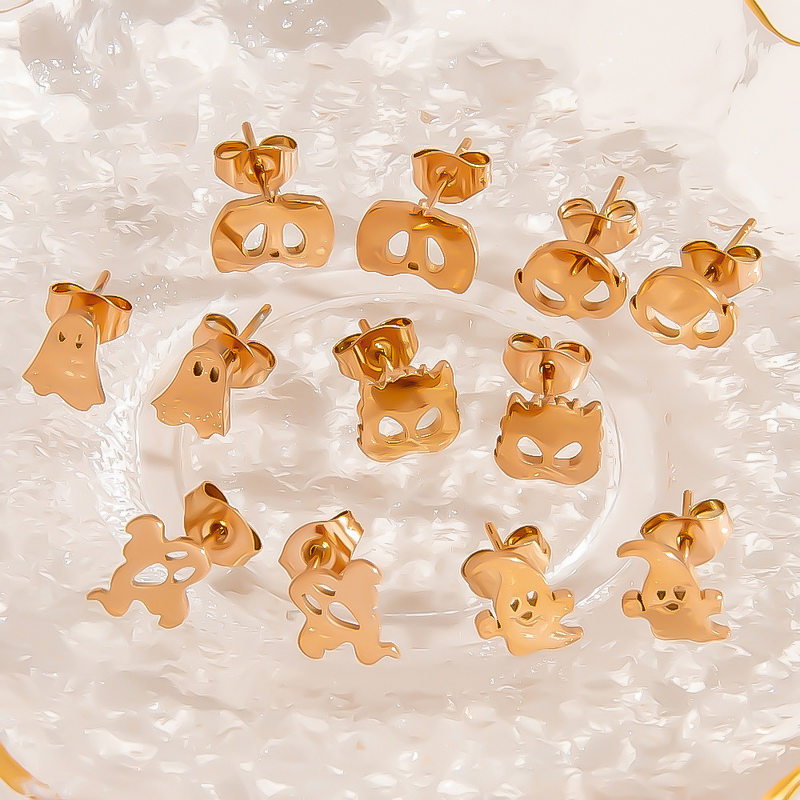 Halloween Earrings Manufacturer - Ghost Witch Pumpkin Head 18K Rose Gold Plated