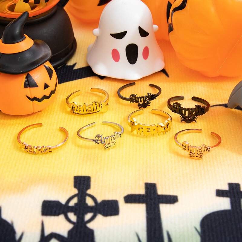 Halloween Ring Manufacturer - Customized Ghost Spider Bat Name Letters Open