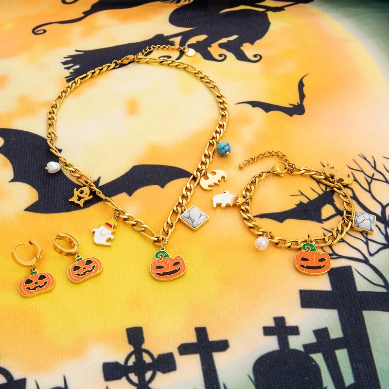 Halloween Jewelry Set Factory - Pumpkin Bat Ghost 18K Gold Plated Set