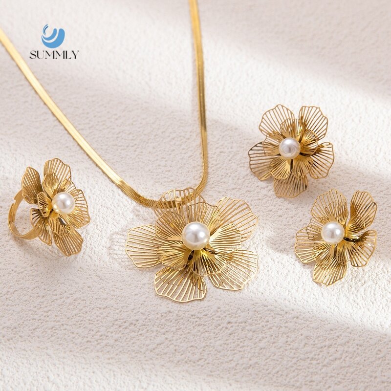 Pearl Flower Jewelry Set Manufacturer - Vintage Wholesale Luxury 18K Gold Plated