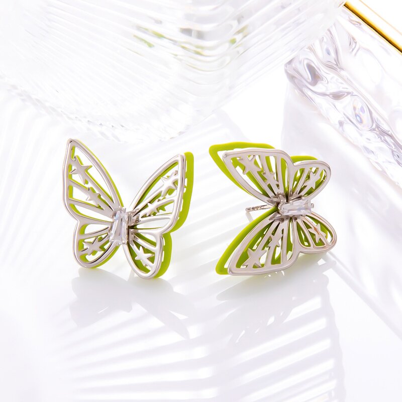 Butterfly Flower Earrings Supplier - 925 Silver Oil Dropping Gold Plated