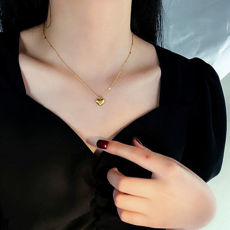 Collarbone Necklace Manufacturer - Heart Pendant 18K Gold Plated Stainless Steel