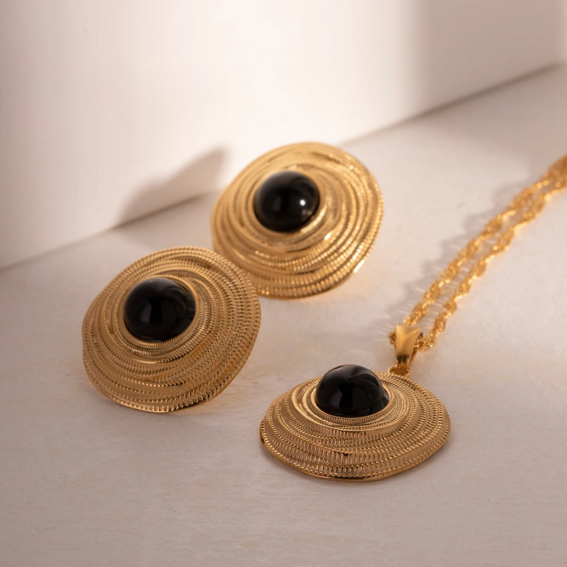 Round Earrings Supplier - High Quality Vintage 18K Gold Plated Agate