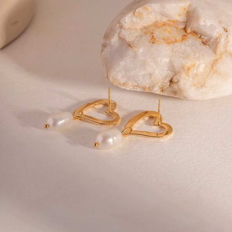 Pearl Heart Stud Earrings Factory - 18K Gold Plated Freshwater Pearl Religious