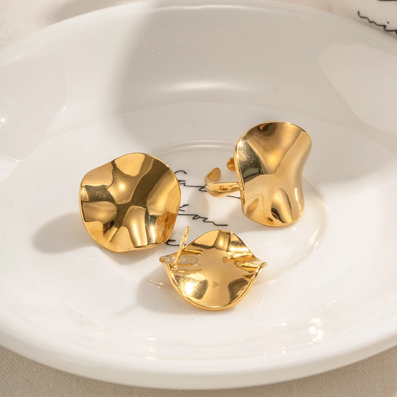 Earrings Ring Set Factory - 18K Gold-Plated Stainless Steel Waterproof Trendy