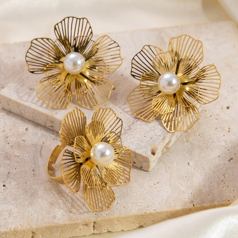Pearl Flower Jewelry Set Manufacturer - Vintage Wholesale Luxury 18K Gold Plated