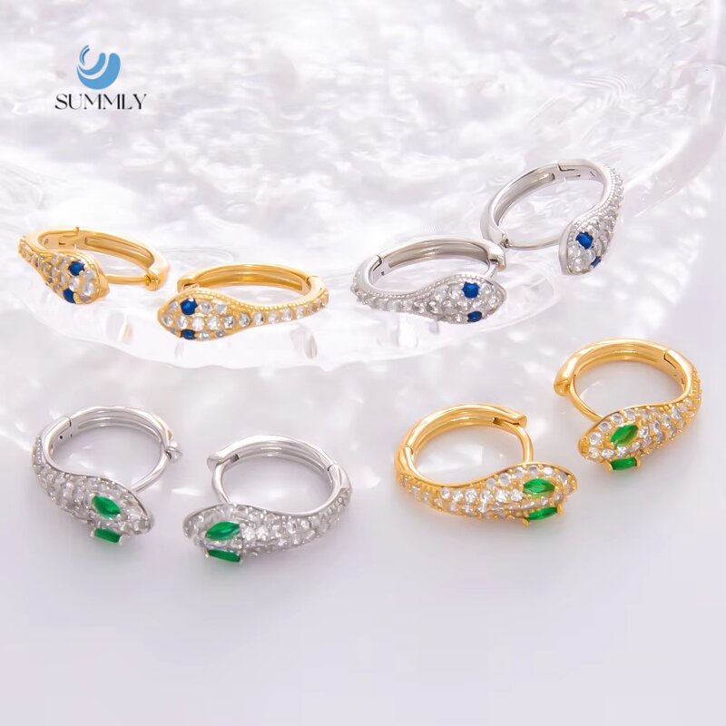 Zircon Needle Earrings Supplier - Trendy 925 Sterling Silver Snake Brass