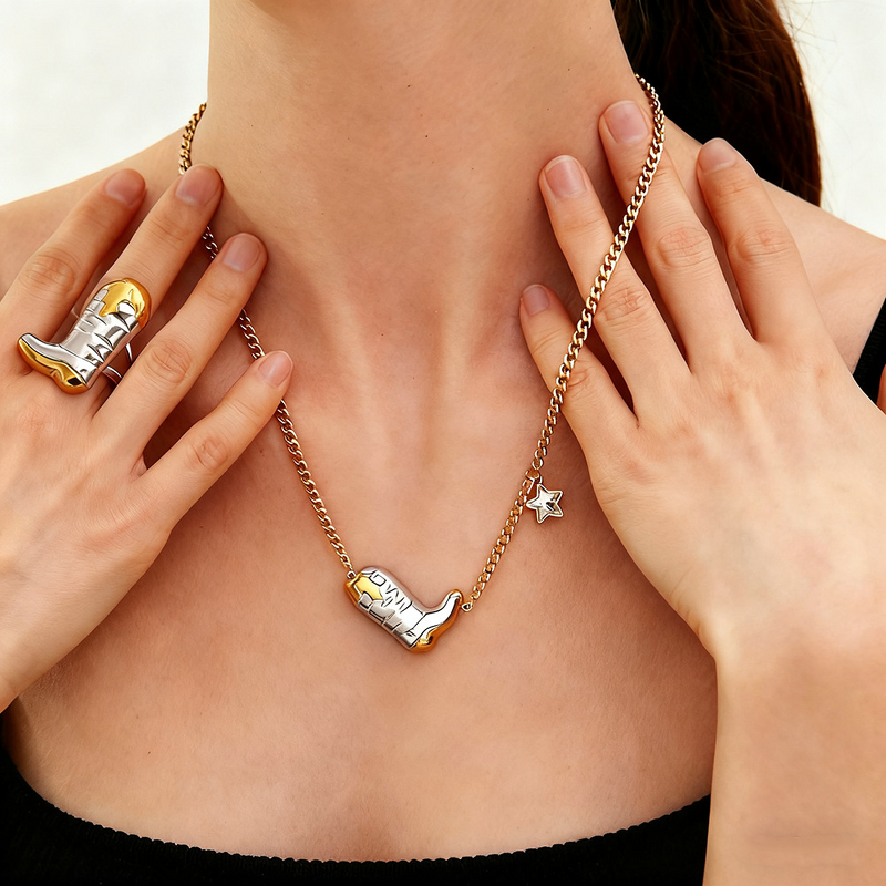 Boots Star Chain Necklace Factory - Personalized Gold Silver Splicing Color