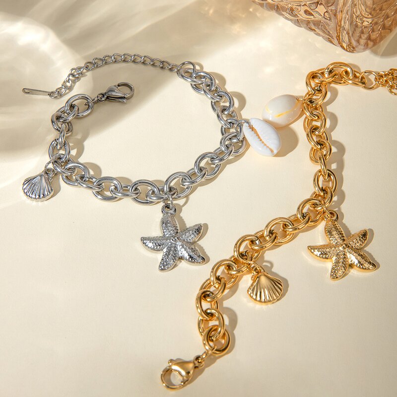 Ocean Bracelet Supplier - Vintage 18K Gold Plated Starfish Shell Bangles
