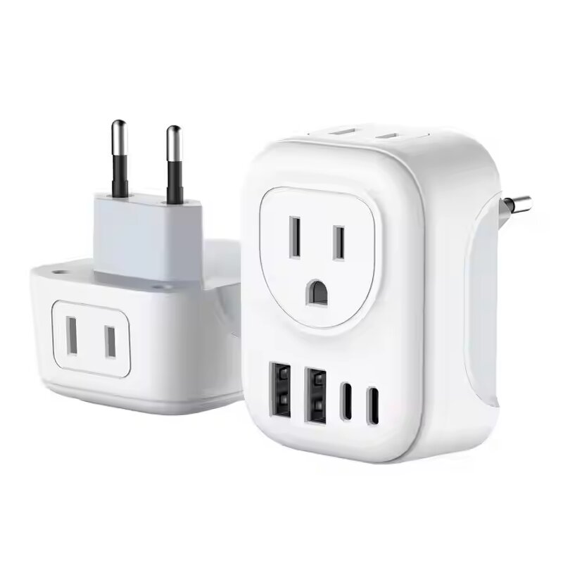Travel Plug Adapter Manufacturer - PD 20W EU to US with 2 AC Outlets 4 USB Ports Fast Charging