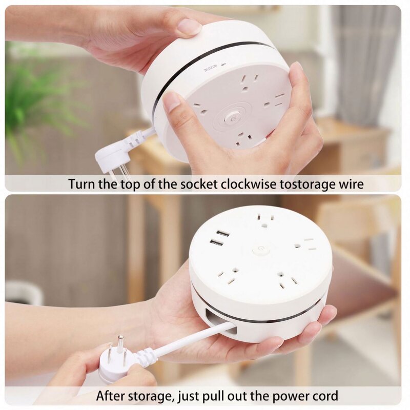 Round Power Strip Manufacturer - Portable Extension Cord Socket Plug USB Charger with 2 USB Cable