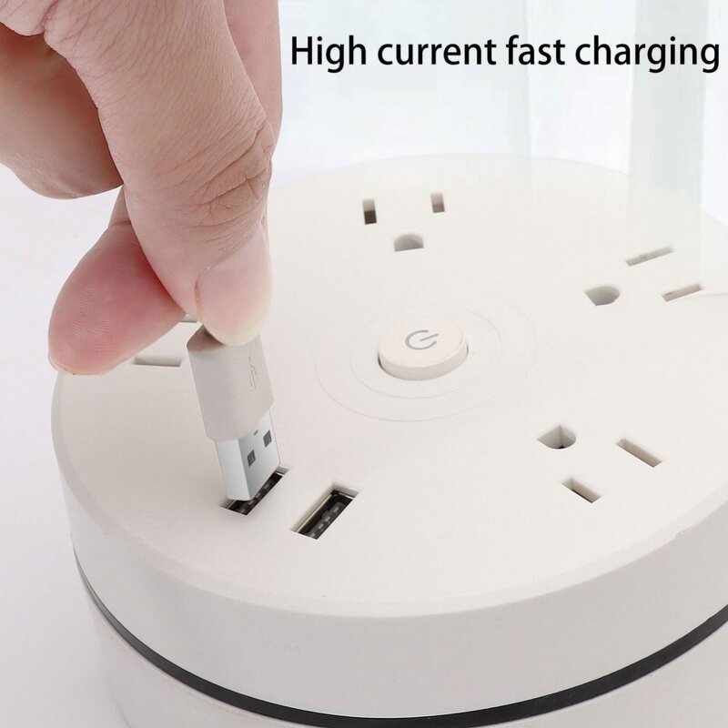 Round Power Strip Manufacturer - Portable Extension Cord Socket Plug USB Charger with 2 USB Cable