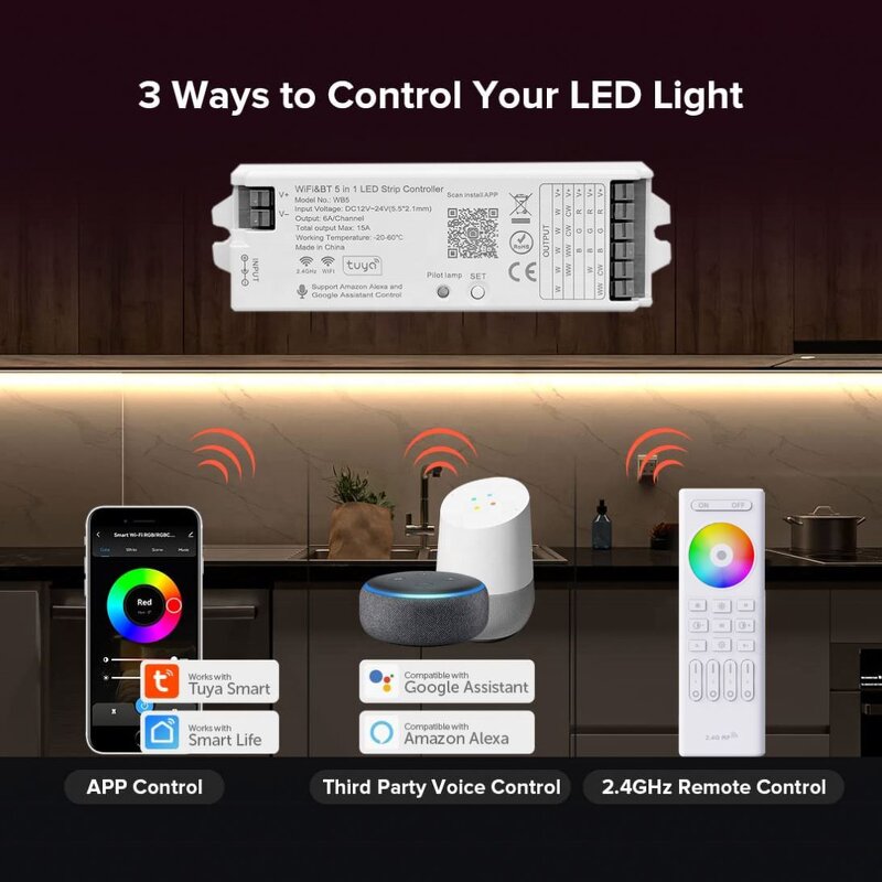 Smart LED Dimmer Supplier - PE-S30ZCA Tuya WiFi Sound Activated RGB RGBCCT 5 in 1