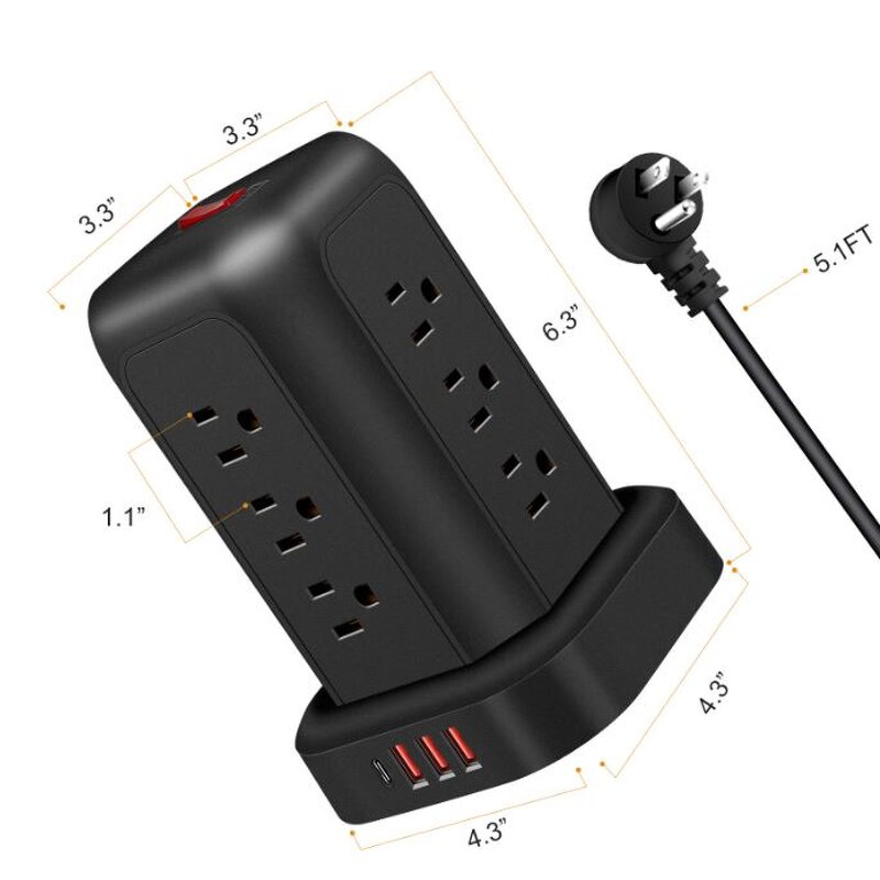 Desktop Sockets Charging Tower Factory - 16AWG US Standard PD Vertical Cable Tray USB 1.5m 13A bar