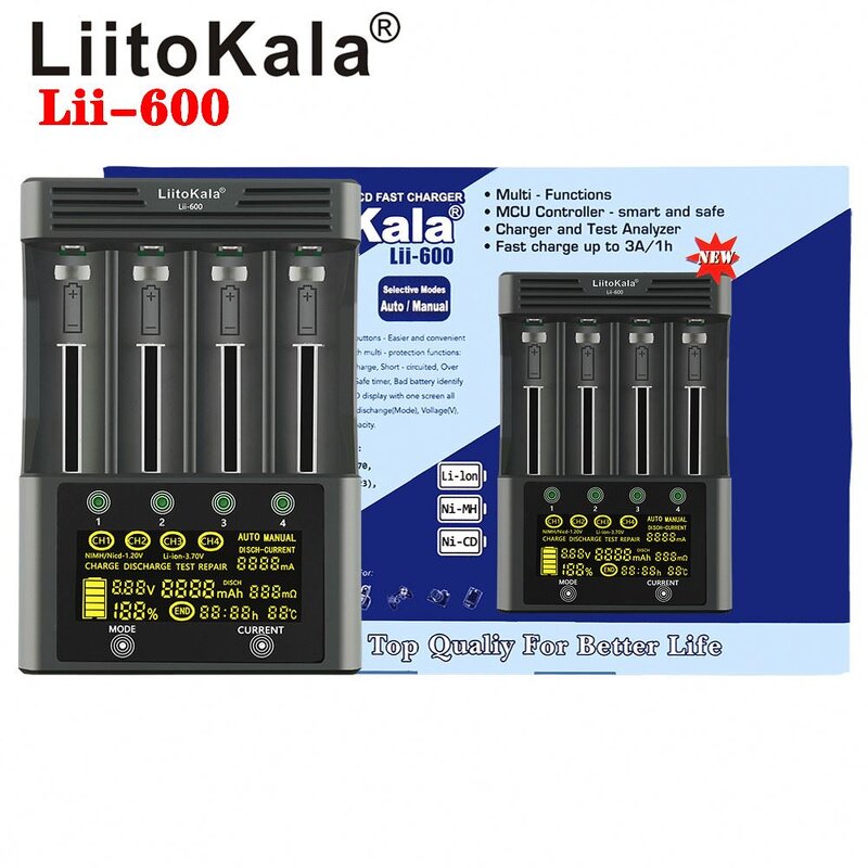 Battery Charger Factory - LiitoKala Lii-600 for Li-ion 3.7V and NiMH 1.2V 18650 26650 21700