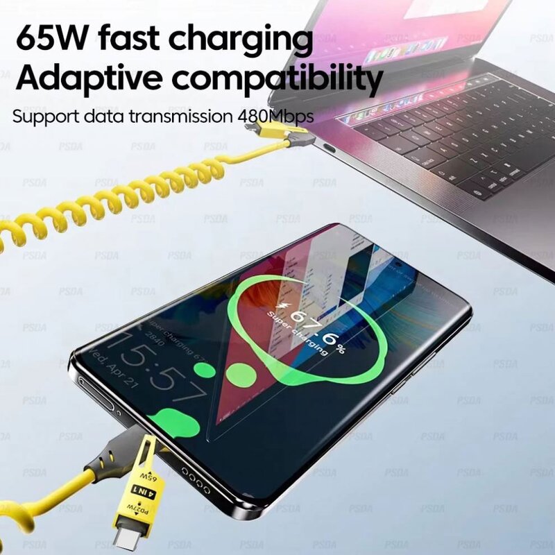 USB Charger Cord Supplier - Good Price 4 in 1 Type-c/USB C to Type-c PD65W Retractable