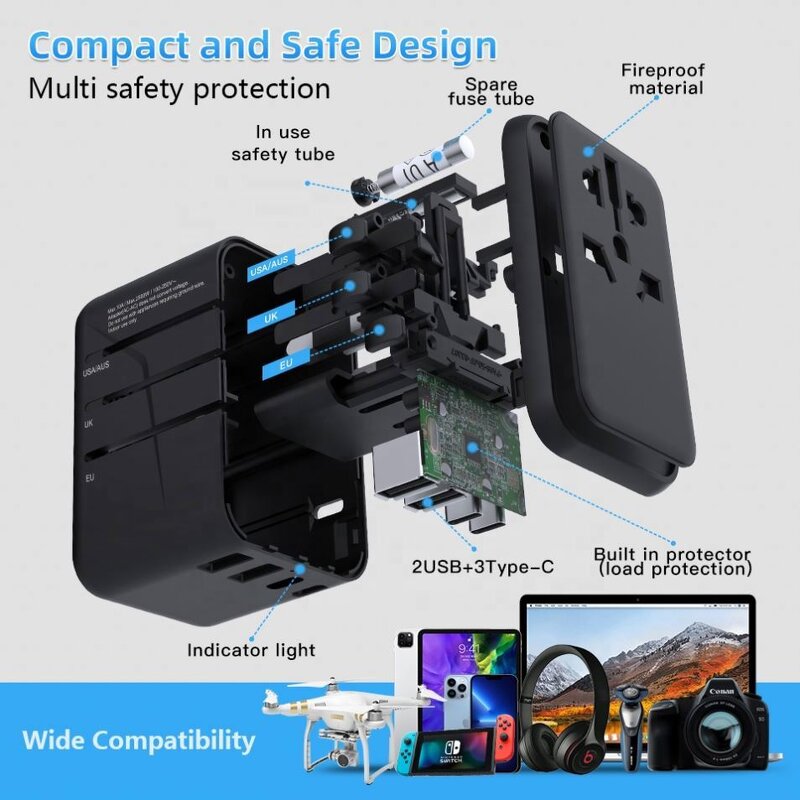 Inverter Socket Charger Factory - 5V 3.4A 5V 3A USB C Fast Charger Universal Multiple Plug Travel