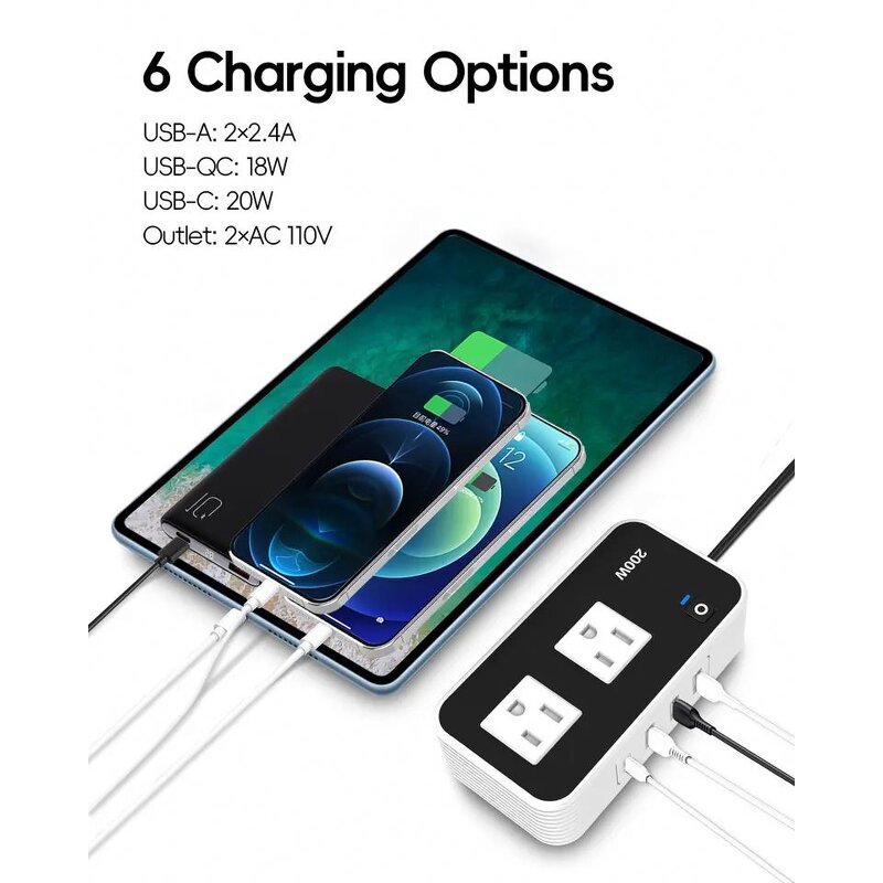 Car Power Inverter Adapter Manufacturer - 2023 Newly 200W DC12V to AC110V 4 USB Ports Dual with Type C