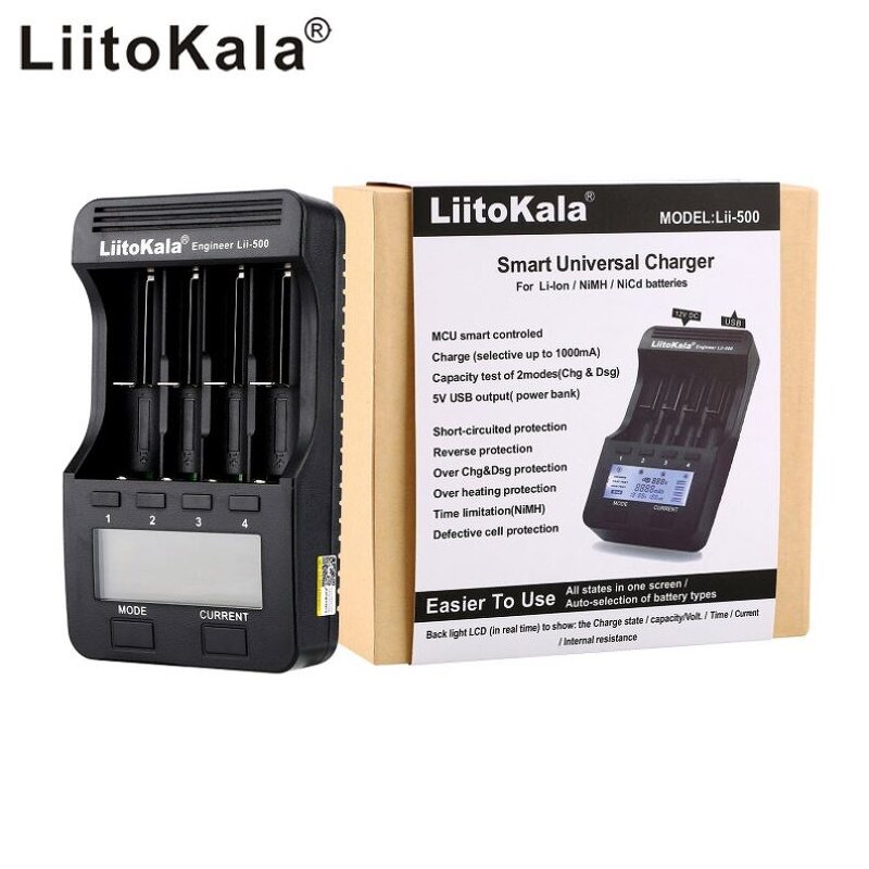Lithium Battery Charger Manufacturer - Liitokala Lii-500 LCD 3.7V/1.2V AA/AAA 18650/26650 with Screen