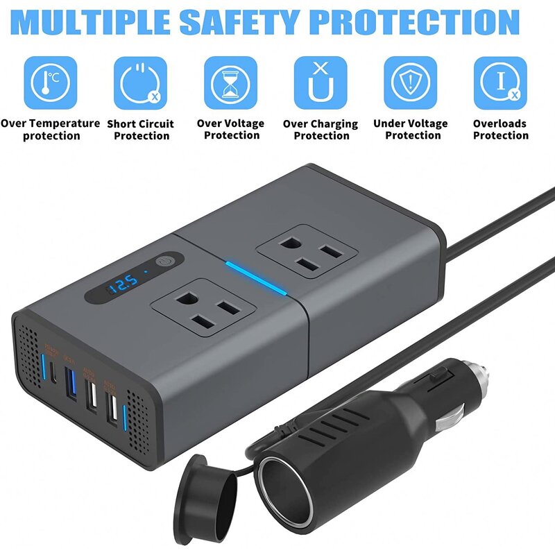 Car Power Inverter Manufacturer - DC 12V to 110V/220V 200W with 4-Port USB PD QC3.0 Adapter