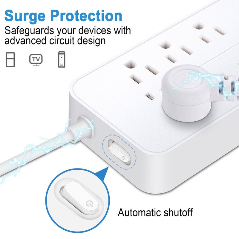 Surge Protector Power Strip Supplier - 3USB+1Type C Socket for Home US Standard 250V 8 Outlets