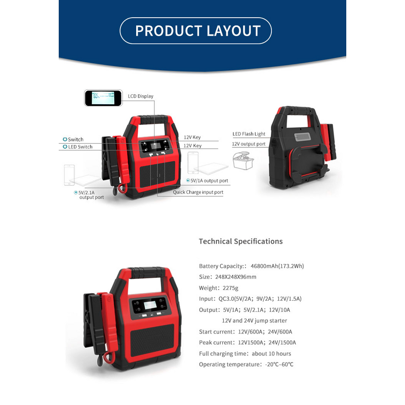 Portable Car Jump Starter Supplier - High Power 12v Portable Car Battery with Air Compressor