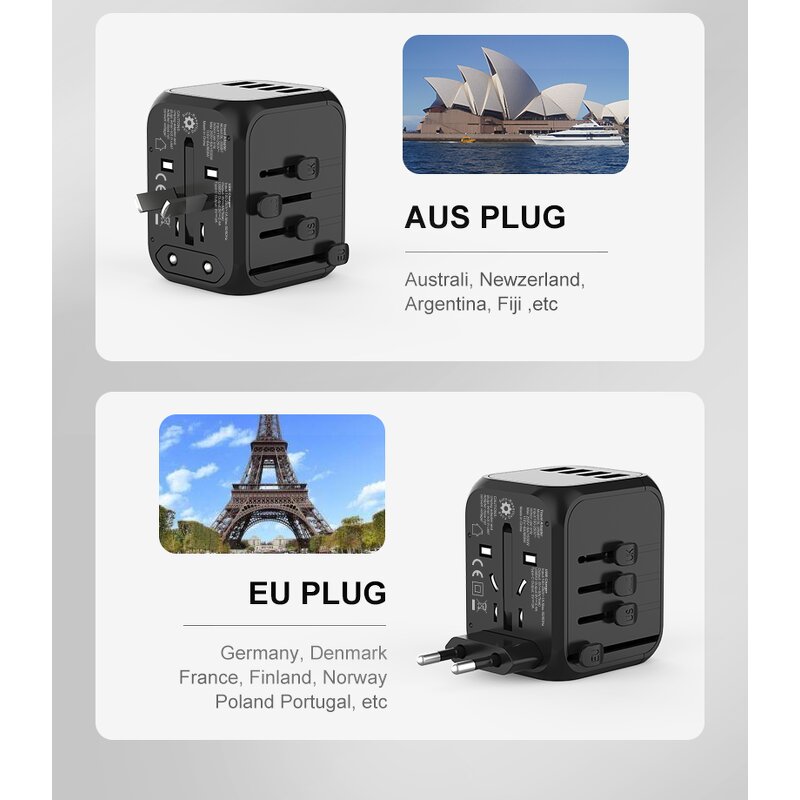 Travel Adapter Manufacturer - Universal with USB and Type-c Smart Charger Socket