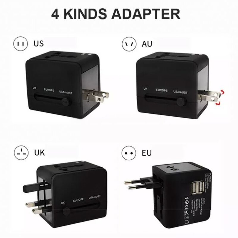 International Plug Adapter Factory - 2 USB Port World Travel AC Power Charger with AU US UK EU Converter