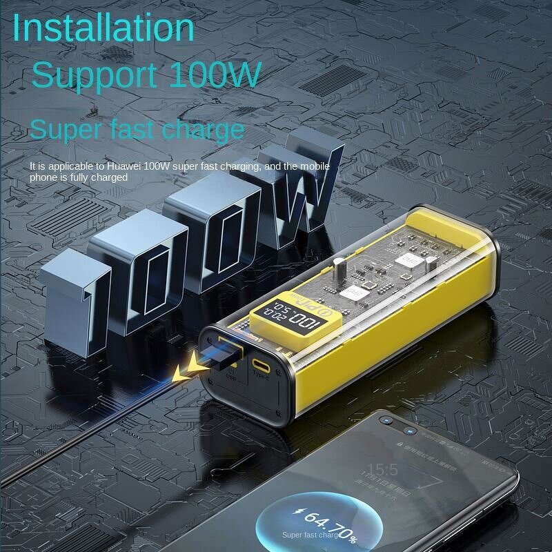 Fast Charging Power Bank Factory - Portable Li-polymer High Capacity 100W 20000mah CN;GUA Transparent Punk