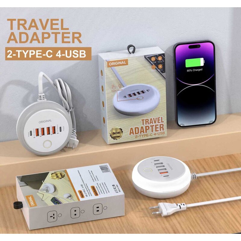 PD Desktop Power Strip Supplier - Factory Price 4A+2C USB Wall Charger with US/EU/AU Plug
