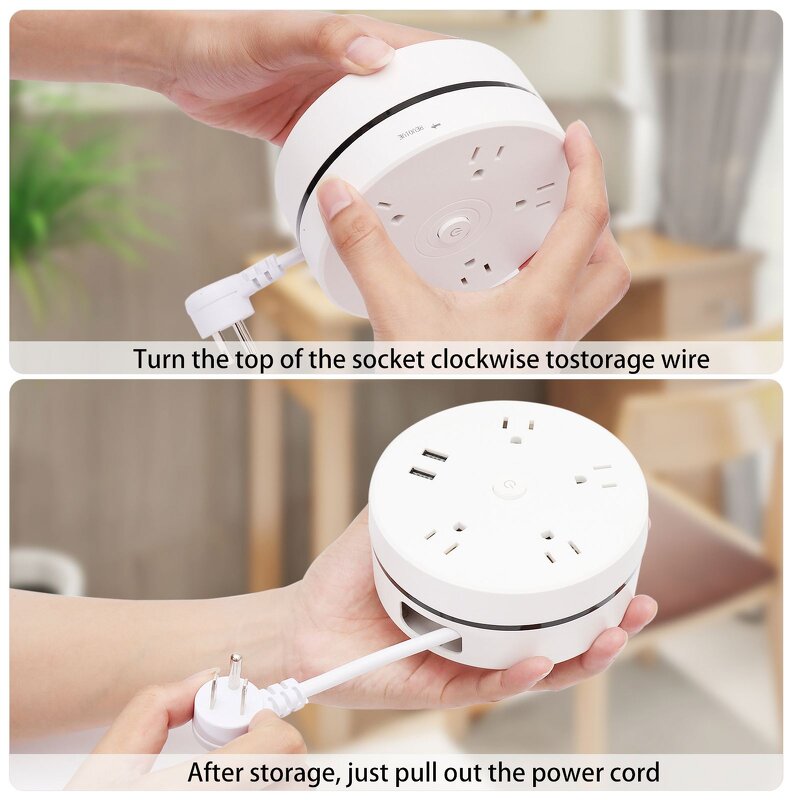 Round Power Strip Factory - Portable Extension Cord Socket Plug USB Charger with 2 USB Cable