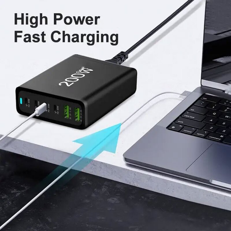 Multi USB Charger Factory - 200w Gan 6 Ports Quick Charge Station Dock US AU EU UK KR
