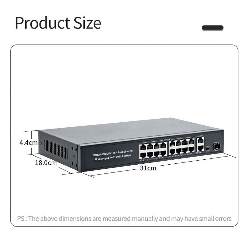 16 Ports POE Switch Manufacturer - 330W 38gbps IEEE802.3af/at for CCTV Camera System 10/100/1000Mbps